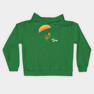 cartoon illustration of skydiving with litlle dinosaur Kids Hoodie